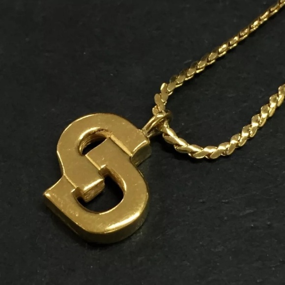 DIOR Vintage Logo CD Gold Tone Pendant Necklace - Picture 1 of 10